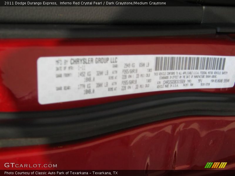 Inferno Red Crystal Pearl / Dark Graystone/Medium Graystone 2011 Dodge Durango Express