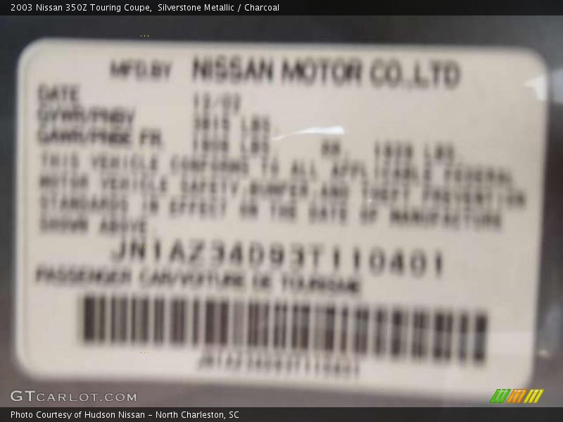 Silverstone Metallic / Charcoal 2003 Nissan 350Z Touring Coupe
