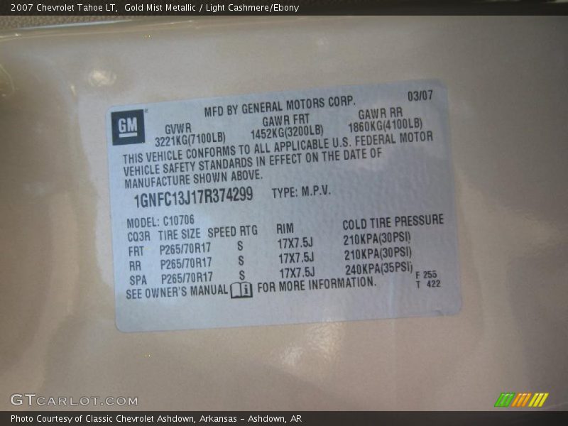 Gold Mist Metallic / Light Cashmere/Ebony 2007 Chevrolet Tahoe LT