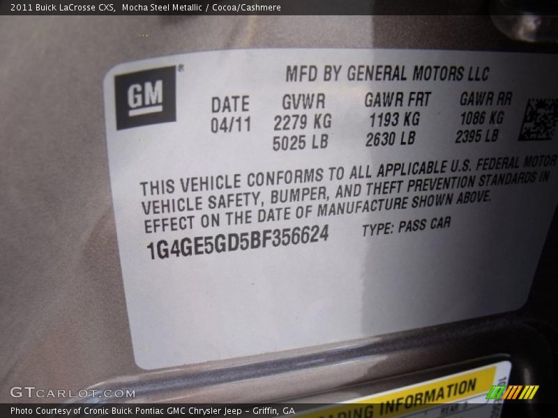 Mocha Steel Metallic / Cocoa/Cashmere 2011 Buick LaCrosse CXS