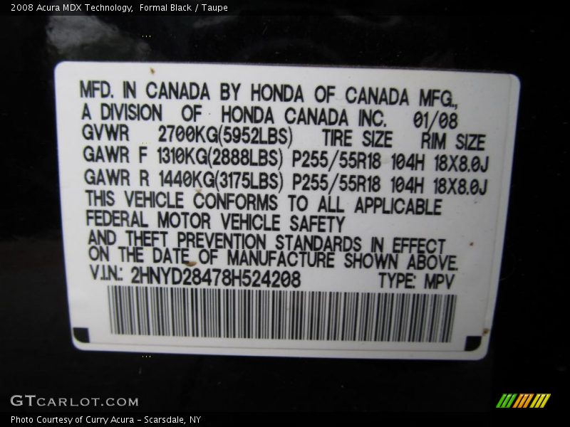 Formal Black / Taupe 2008 Acura MDX Technology