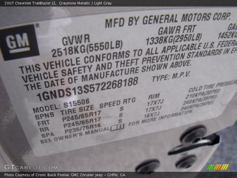 Graystone Metallic / Light Gray 2007 Chevrolet TrailBlazer LS