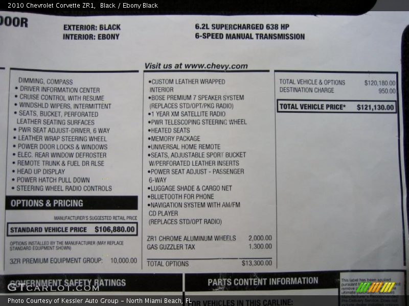  2010 Corvette ZR1 Window Sticker