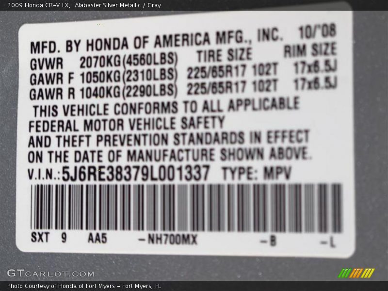Alabaster Silver Metallic / Gray 2009 Honda CR-V LX