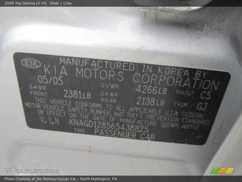 Silver / Gray 2006 Kia Optima LX V6