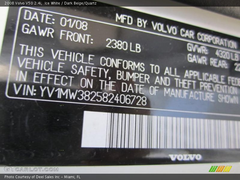 Ice White / Dark Beige/Quartz 2008 Volvo V50 2.4i