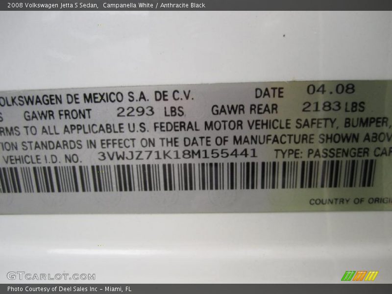 Campanella White / Anthracite Black 2008 Volkswagen Jetta S Sedan