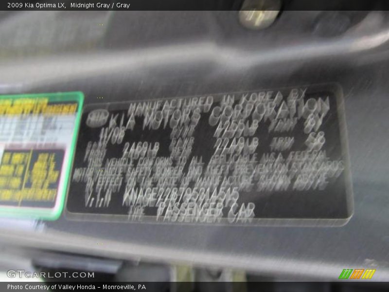 Midnight Gray / Gray 2009 Kia Optima LX