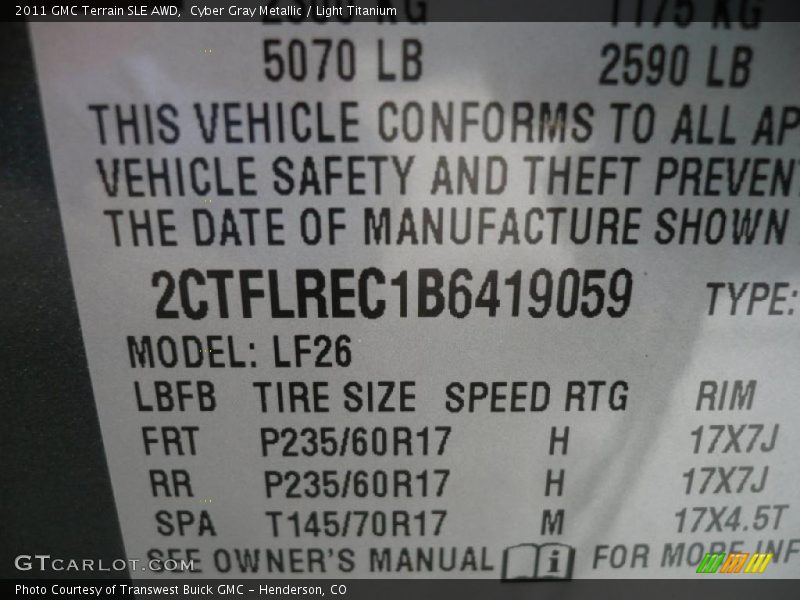 Cyber Gray Metallic / Light Titanium 2011 GMC Terrain SLE AWD