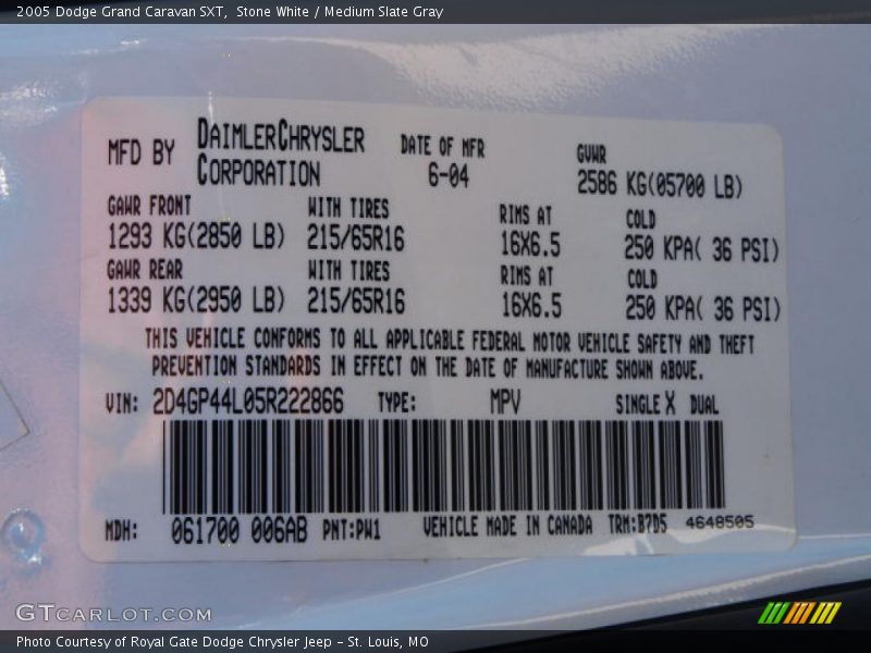 Stone White / Medium Slate Gray 2005 Dodge Grand Caravan SXT