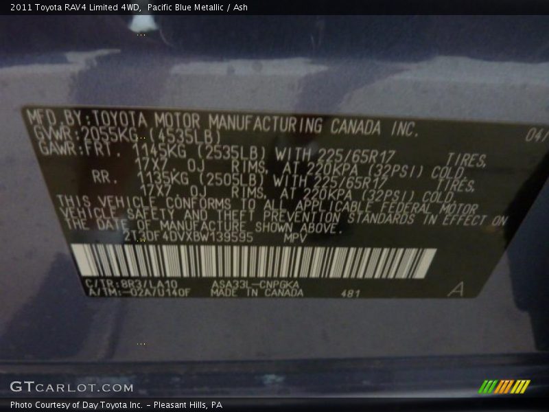 Pacific Blue Metallic / Ash 2011 Toyota RAV4 Limited 4WD