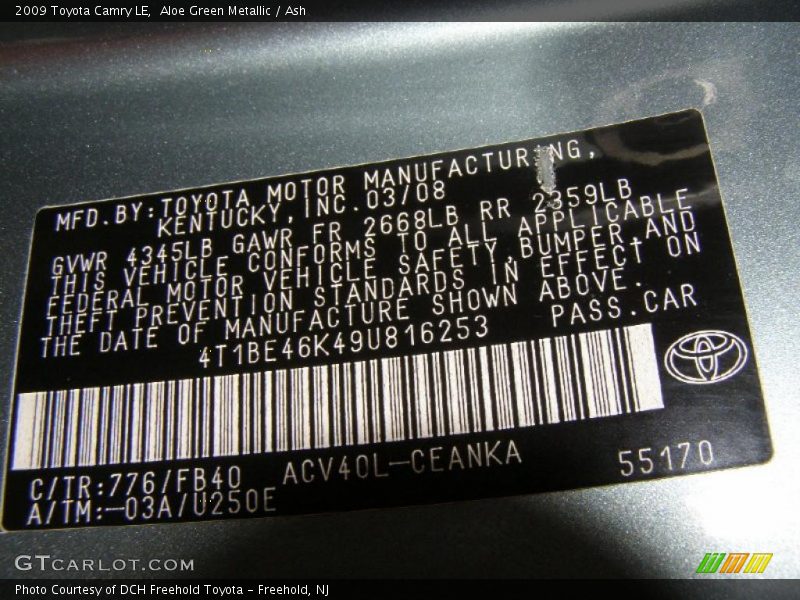 Aloe Green Metallic / Ash 2009 Toyota Camry LE