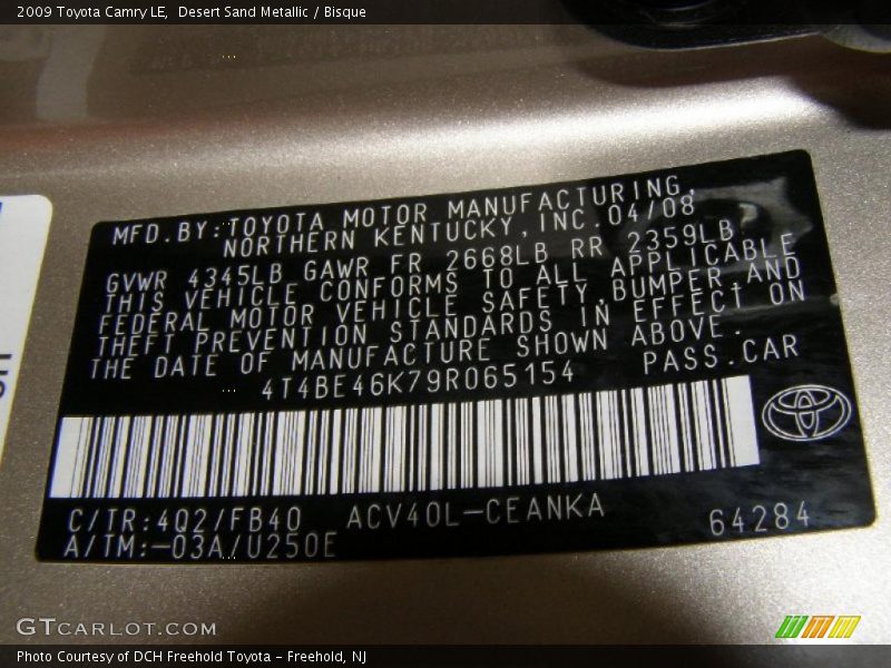Desert Sand Metallic / Bisque 2009 Toyota Camry LE