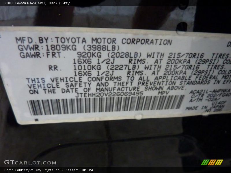 Black / Gray 2002 Toyota RAV4 4WD