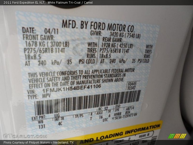 White Platinum Tri-Coat / Camel 2011 Ford Expedition EL XLT