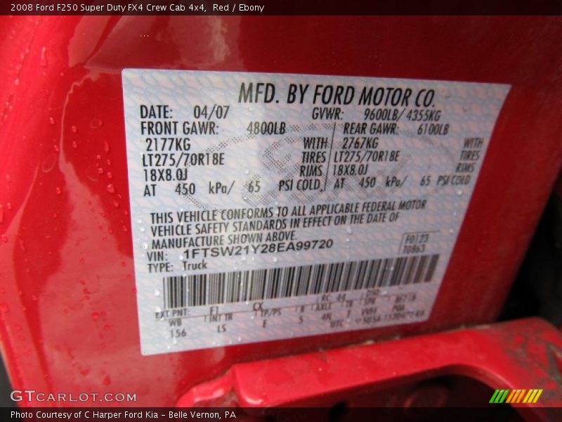 2008 F250 Super Duty FX4 Crew Cab 4x4 Red Color Code F1