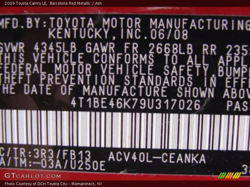 Barcelona Red Metallic / Ash 2009 Toyota Camry LE
