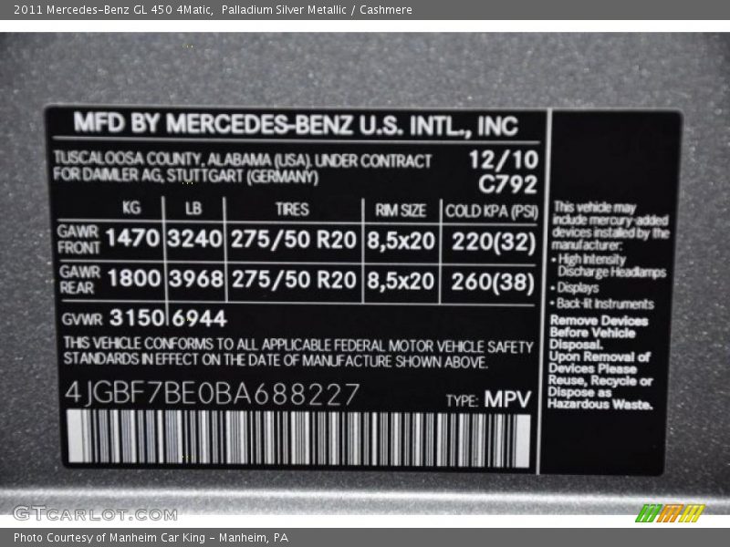Palladium Silver Metallic / Cashmere 2011 Mercedes-Benz GL 450 4Matic