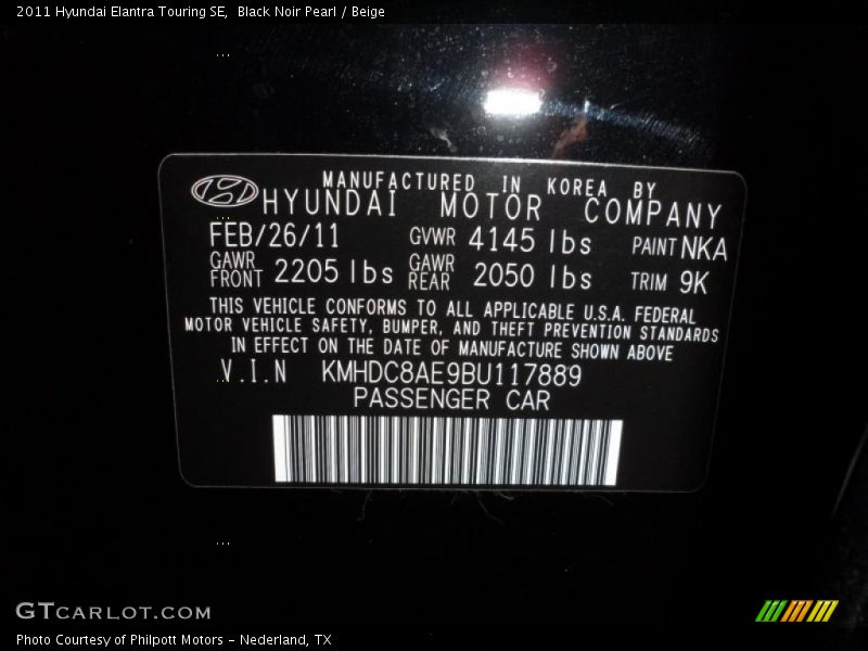 Black Noir Pearl / Beige 2011 Hyundai Elantra Touring SE