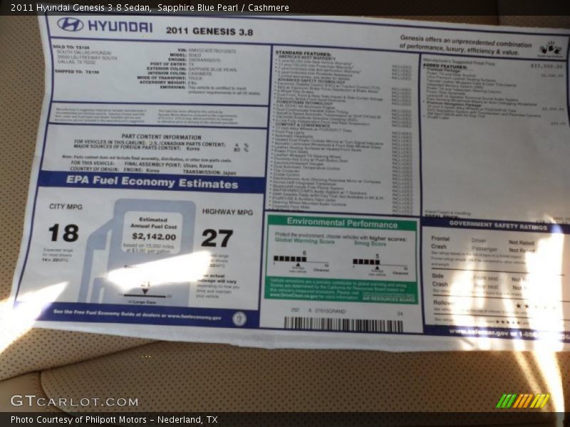 Sapphire Blue Pearl / Cashmere 2011 Hyundai Genesis 3.8 Sedan