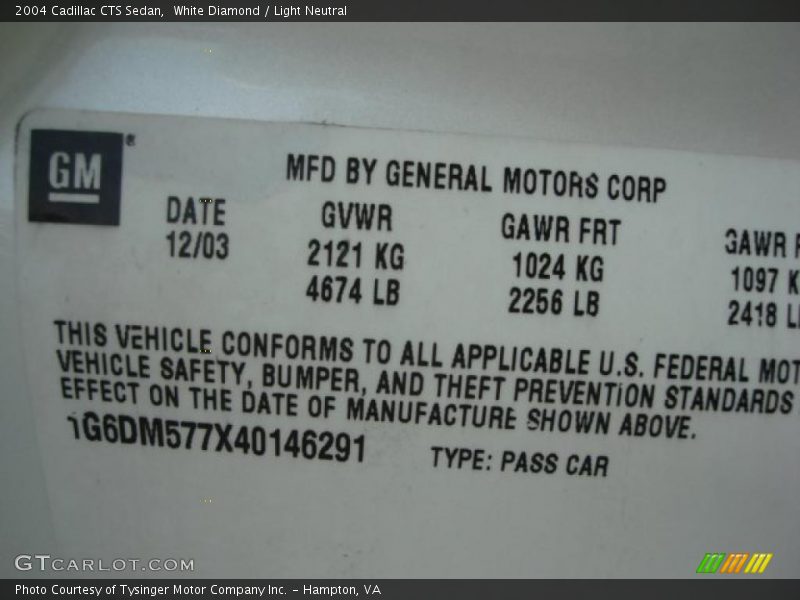 White Diamond / Light Neutral 2004 Cadillac CTS Sedan