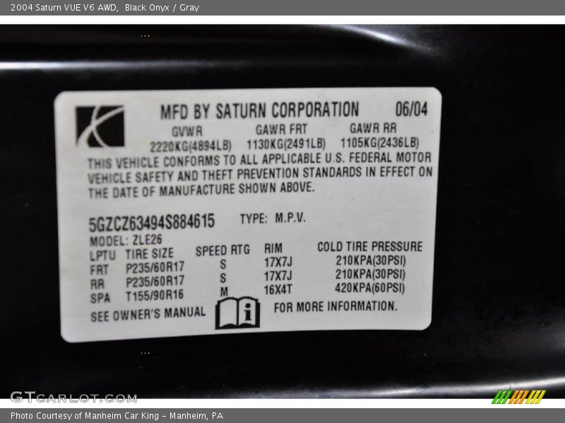 Black Onyx / Gray 2004 Saturn VUE V6 AWD