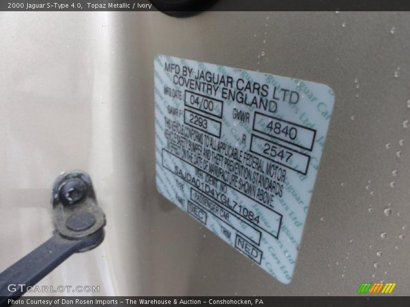 2000 S-Type 4.0 Topaz Metallic Color Code SEC