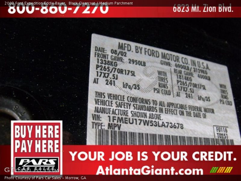 Black Clearcoat / Medium Parchment 2003 Ford Expedition Eddie Bauer