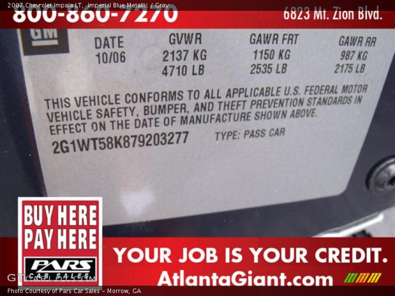 Imperial Blue Metallic / Gray 2007 Chevrolet Impala LT