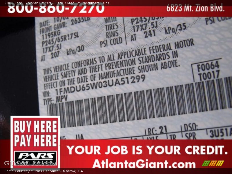 Black / Medium Parchment Beige 2003 Ford Explorer Limited