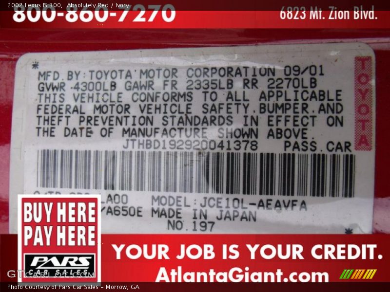 Absolutely Red / Ivory 2002 Lexus IS 300