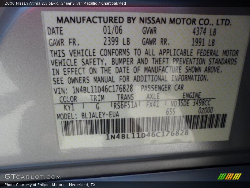 Sheer Silver Metallic / Charcoal/Red 2006 Nissan Altima 3.5 SE-R