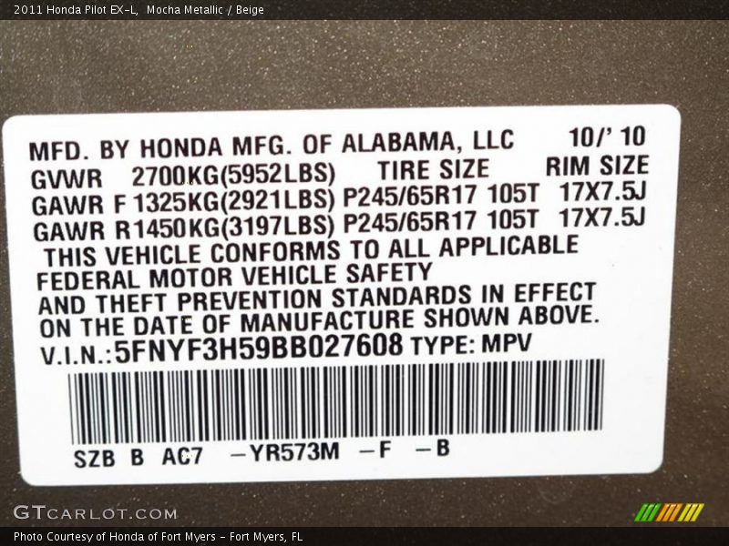 YR573M - 2011 Honda Pilot EX-L