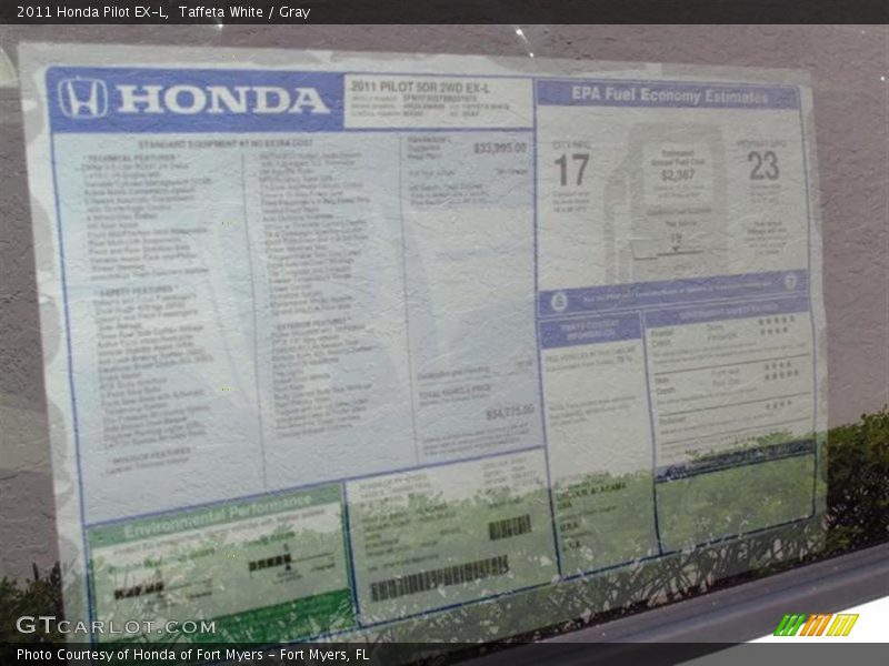 Taffeta White / Gray 2011 Honda Pilot EX-L
