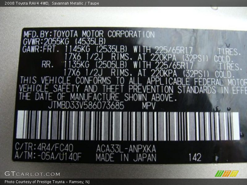 Savannah Metallic / Taupe 2008 Toyota RAV4 4WD