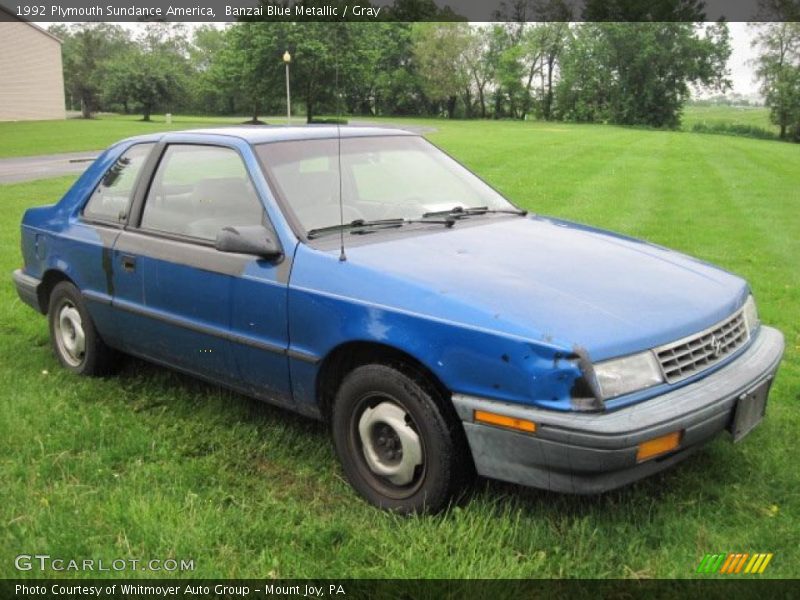 Banzai Blue Metallic / Gray 1992 Plymouth Sundance America