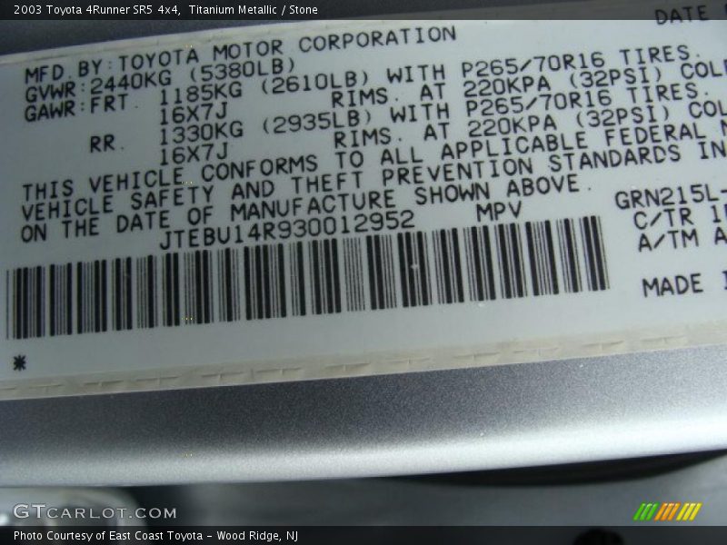 Titanium Metallic / Stone 2003 Toyota 4Runner SR5 4x4