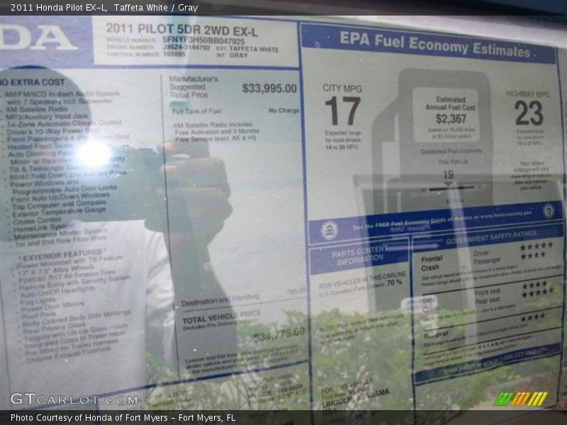 Taffeta White / Gray 2011 Honda Pilot EX-L