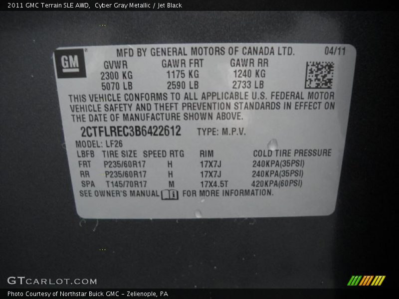 Cyber Gray Metallic / Jet Black 2011 GMC Terrain SLE AWD