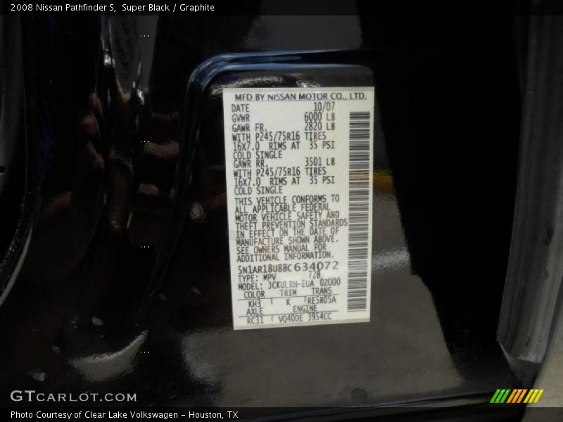Super Black / Graphite 2008 Nissan Pathfinder S