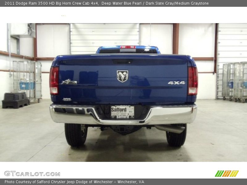 Deep Water Blue Pearl / Dark Slate Gray/Medium Graystone 2011 Dodge Ram 3500 HD Big Horn Crew Cab 4x4
