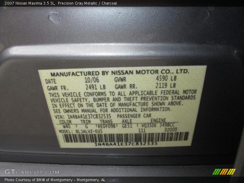 Precision Gray Metallic / Charcoal 2007 Nissan Maxima 3.5 SL
