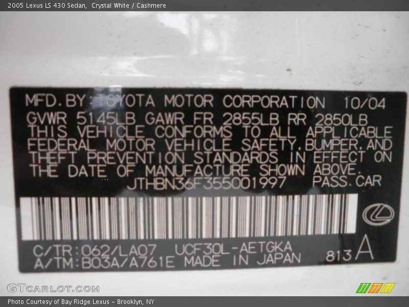Crystal White / Cashmere 2005 Lexus LS 430 Sedan