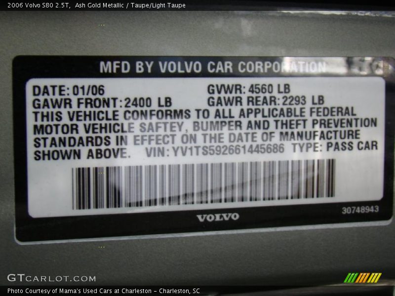 Ash Gold Metallic / Taupe/Light Taupe 2006 Volvo S80 2.5T