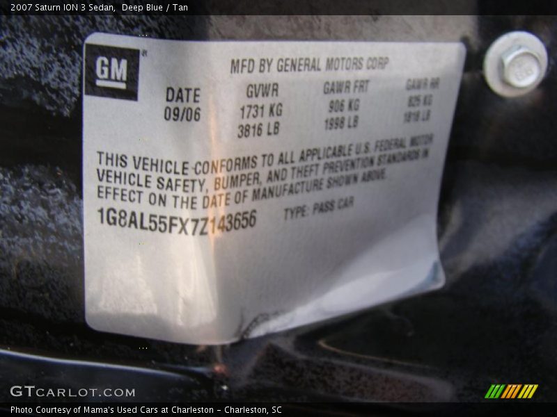 Deep Blue / Tan 2007 Saturn ION 3 Sedan