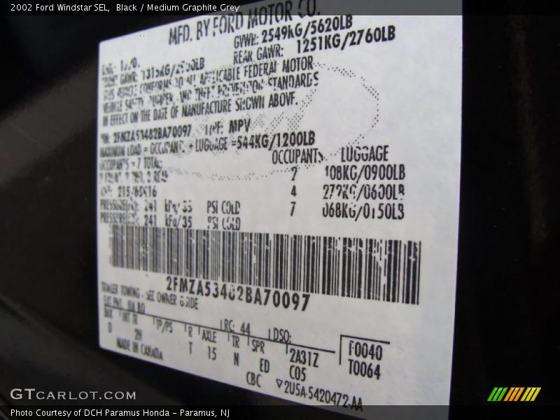 Black / Medium Graphite Grey 2002 Ford Windstar SEL