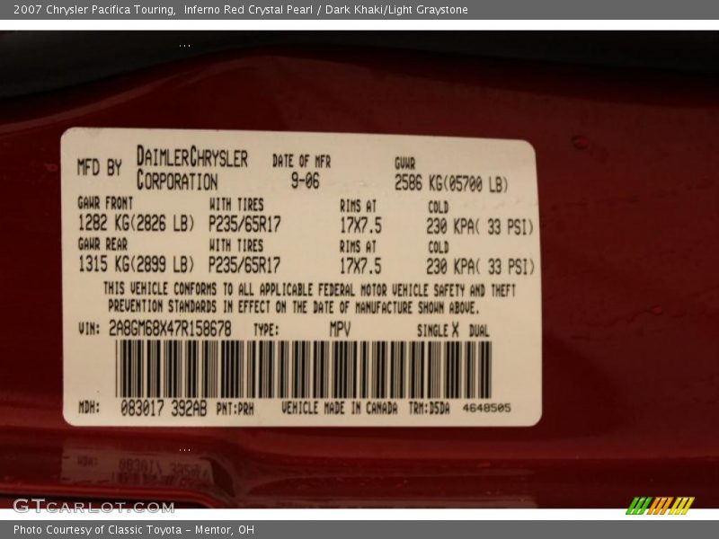 Inferno Red Crystal Pearl / Dark Khaki/Light Graystone 2007 Chrysler Pacifica Touring