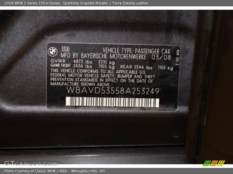 Sparkling Graphite Metallic / Terra Dakota Leather 2008 BMW 3 Series 335xi Sedan