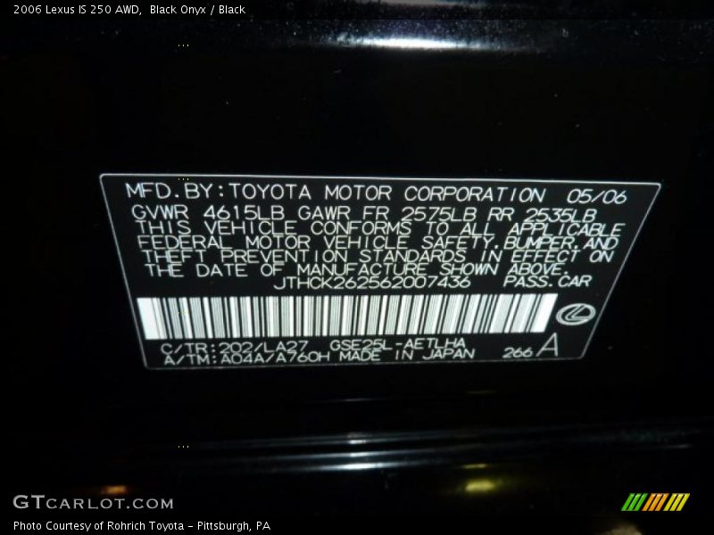 Black Onyx / Black 2006 Lexus IS 250 AWD