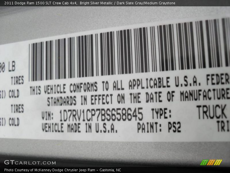 Bright Silver Metallic / Dark Slate Gray/Medium Graystone 2011 Dodge Ram 1500 SLT Crew Cab 4x4